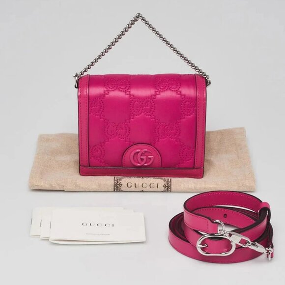 Gucci Fuchsia Quilted GG Nylon and Leather Marmont Mini Wallet on Chain Bag - Picture 10 of 10